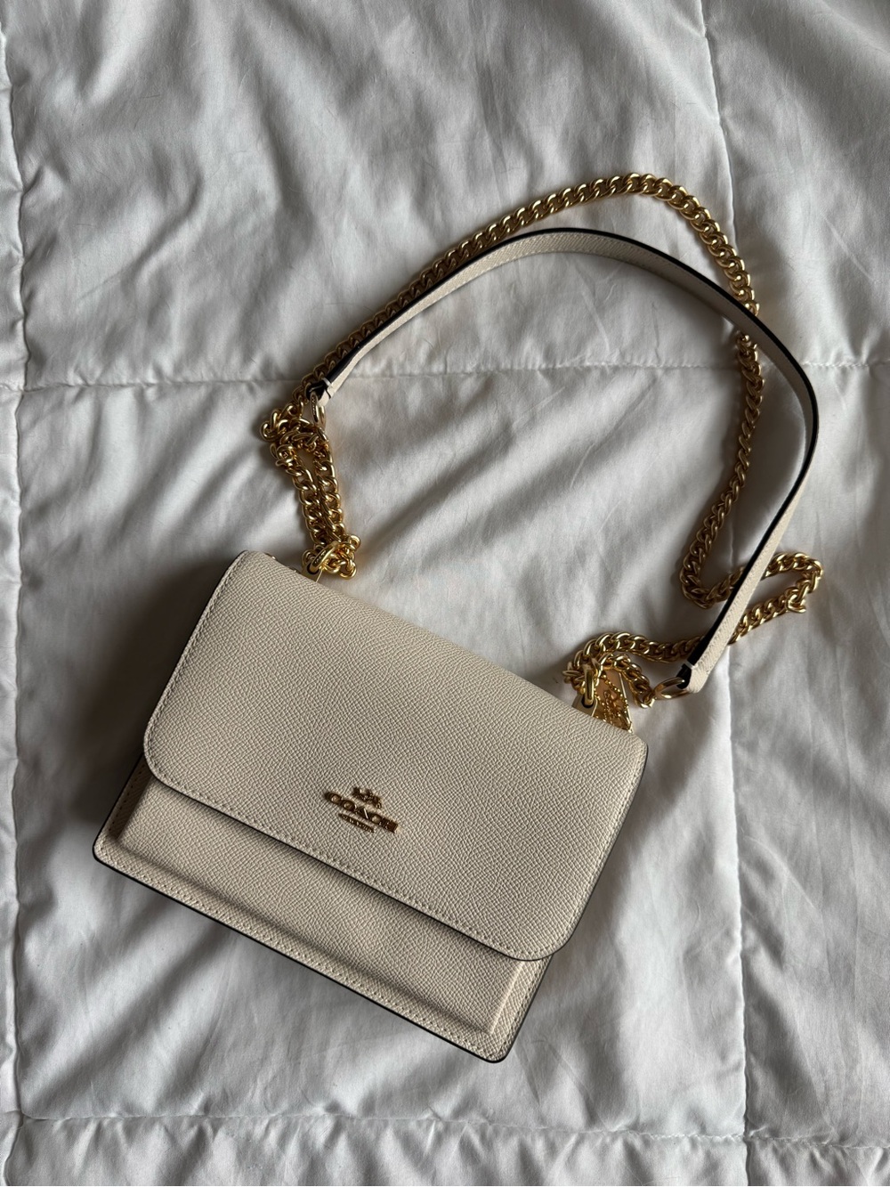 Coach Pebbled Leather Shoulder Bag in Chalk and Gold